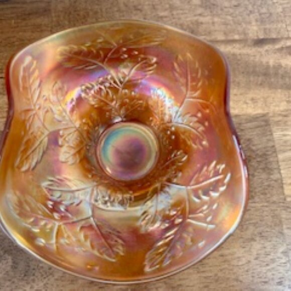 Fenton Marigold Carnival Glass Bowl Vintage Ruffled Thumbprint Dish Iridescent L - Picture 6 of 7